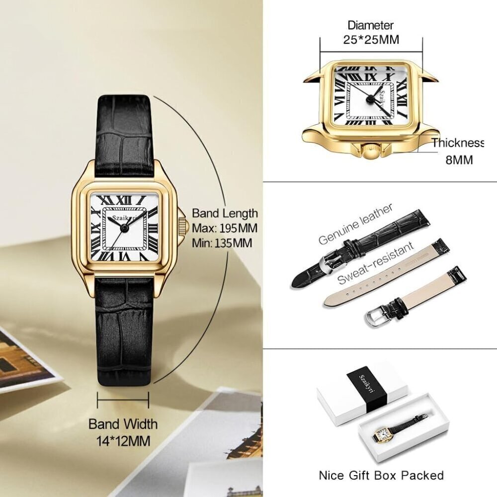 🆕Women Gold Classic Square Watches with Roman Numeral Ladies Casual Dress Watch - Picture 6 of 9